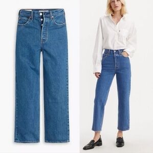 Levi's Ribcage Straight Ankle Jeans Blue Denim Women's Button High Mid R…
